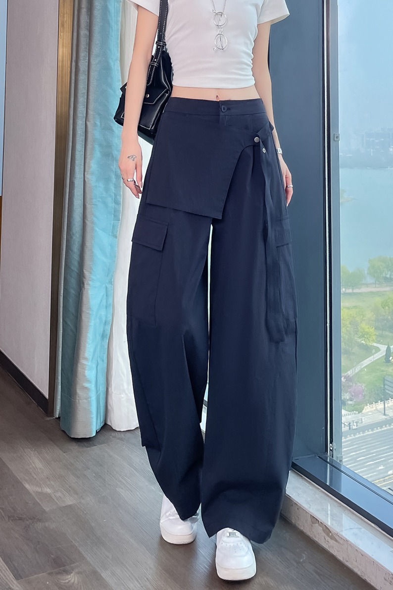 實拍2026夏季新款冰絲速干屁簾美式工裝褲女薄款彎刀褲休閑運動褲