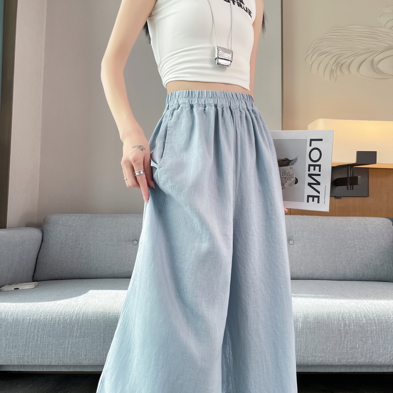 實拍2026夏季新款天絲亞麻九分褲冰絲防曬蕾絲高腰休閑褲女
