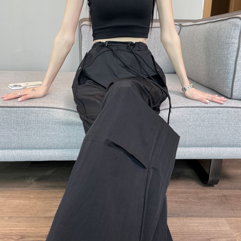 實拍2026夏季新款速干褲工裝褲女薄款高腰束腳闊腿兩穿冰絲運動褲