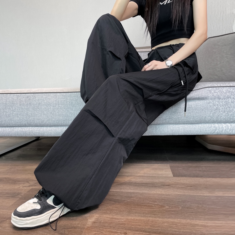 實拍2026夏季新款速干褲工裝褲女薄款高腰束腳闊腿兩穿冰絲運動褲