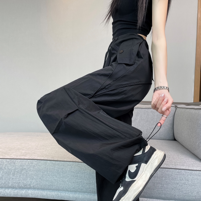 實拍2026夏季新款速干褲工裝褲女薄款高腰束腳闊腿兩穿冰絲運動褲