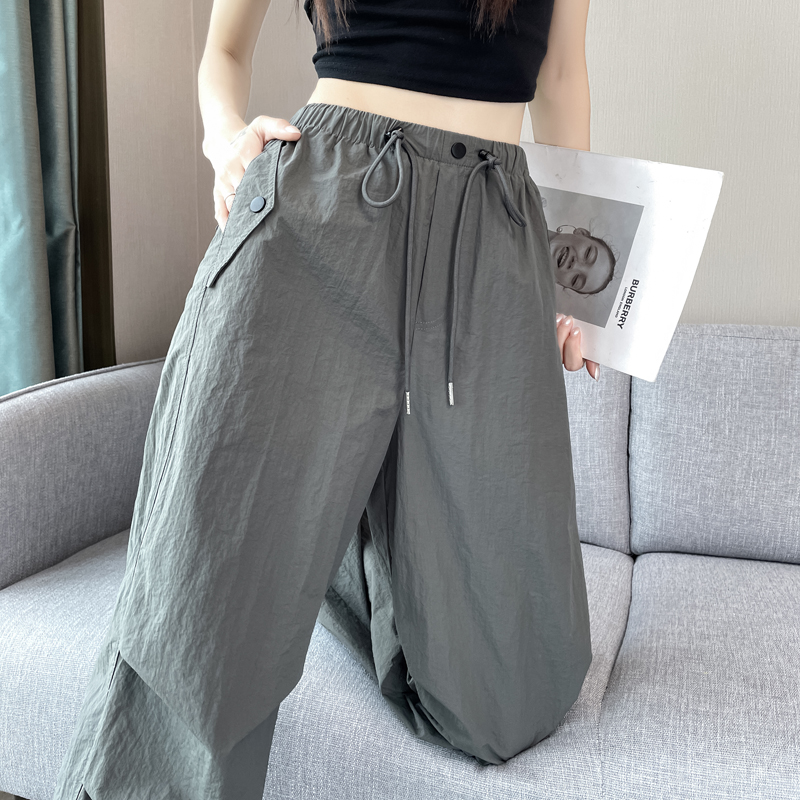 實拍2026夏季新款美式冰絲速干工裝褲女薄款束腳闊腿休閑運動褲