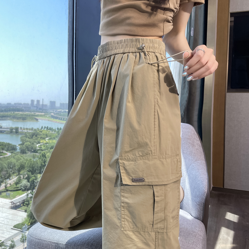 實拍2026夏季新款速干工裝褲女薄款高腰透氣速干褲九分哈倫運動褲