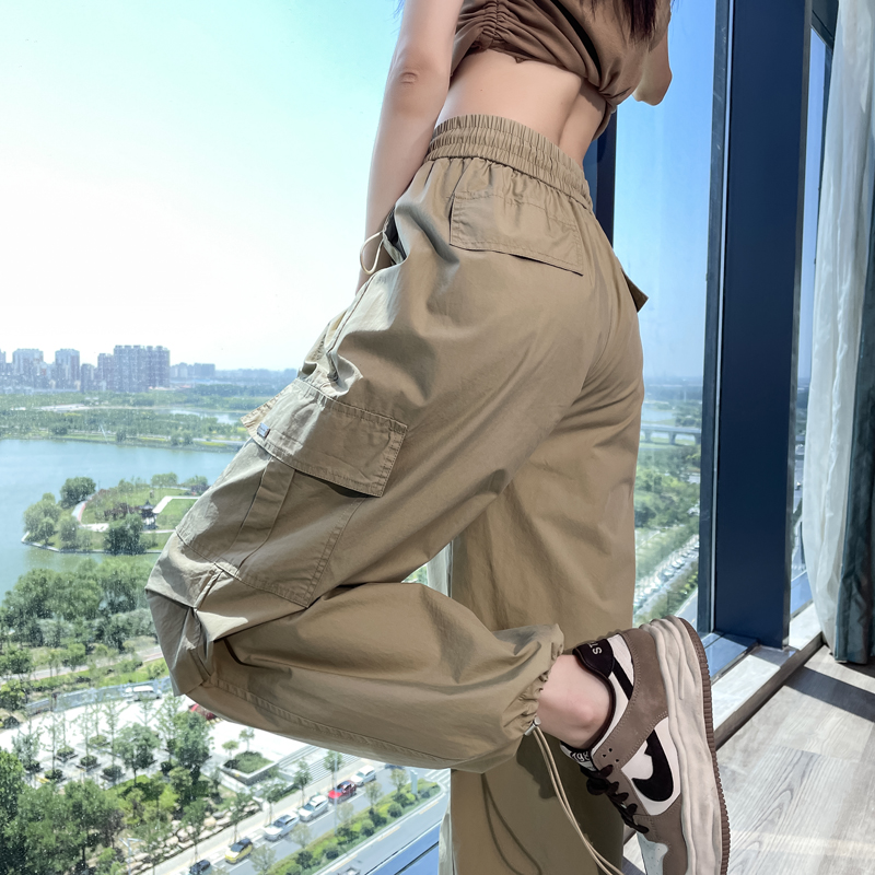 實拍2026夏季新款速干工裝褲女薄款高腰透氣速干褲九分哈倫運動褲