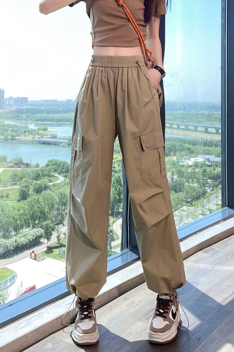 實拍2026夏季新款速干工裝褲女薄款高腰透氣速干褲九分哈倫運動褲