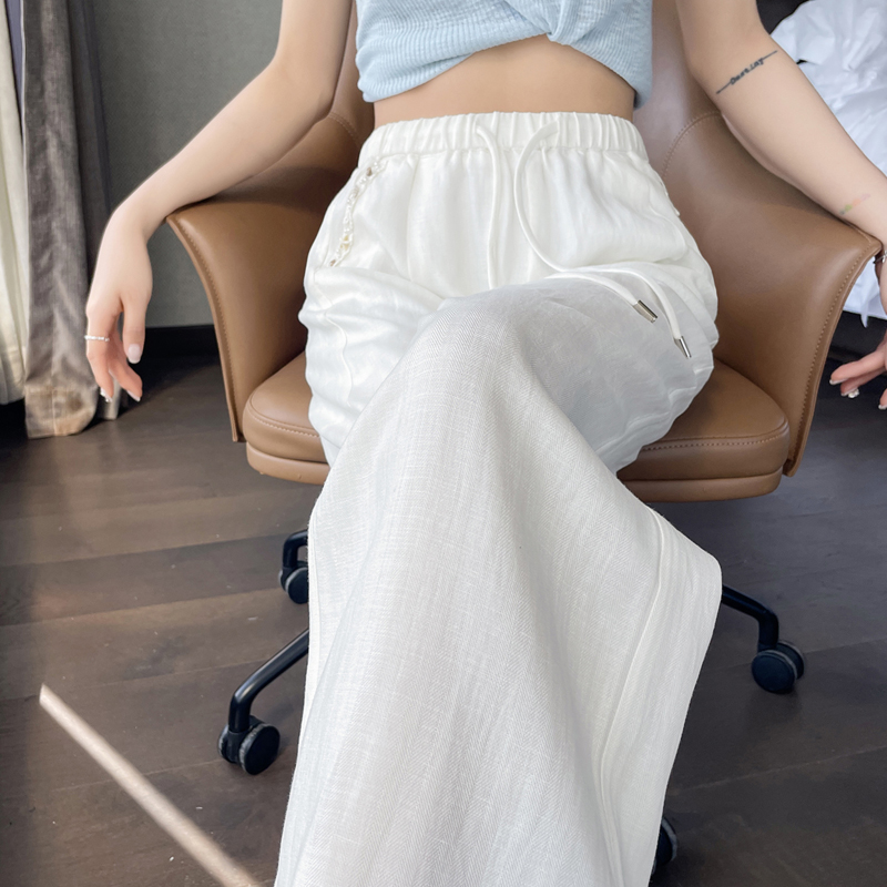 實拍2026夏季新款天絲亞麻褲闊腿褲薄款高腰冰絲休閑拖地褲女