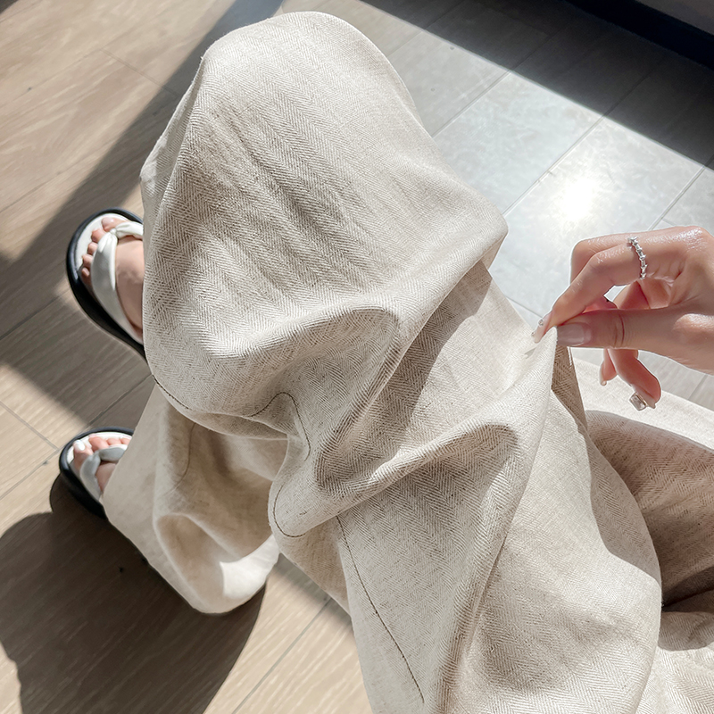 實拍2026夏季新款天絲亞麻闊腿褲高腰棉麻薄款休閑拖地褲女