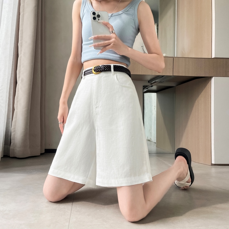 實拍2026夏季新款天絲亞麻五分褲A字闊腿高腰棉麻薄款短褲女
