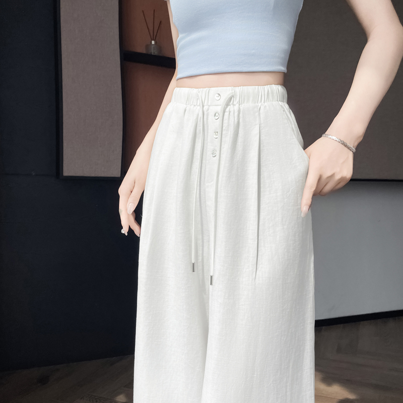 實拍2026夏季新款天絲亞麻彎刀褲闊腿薄款防曬冰絲休閑拖地褲女