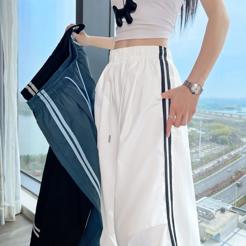 實拍2026夏季新款冰絲高腰速干工裝褲束腳闊腿兩穿休閑運動褲女