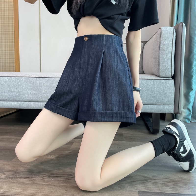 實拍2026夏季新款天絲牛仔褲短褲女高腰寬松A字闊腿褲休閑褲