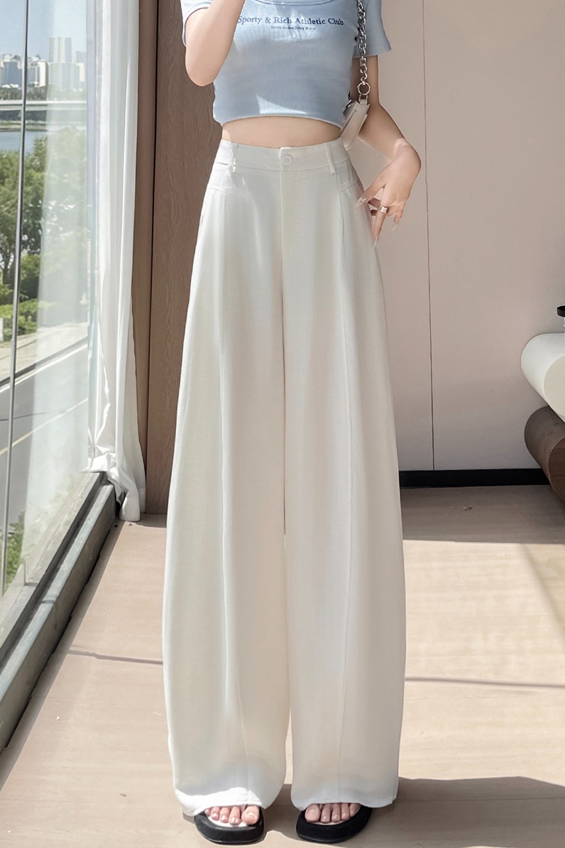 實拍2026夏季新款天絲亞麻彎刀褲高腰休閑褲冰絲闊腿拖地褲女