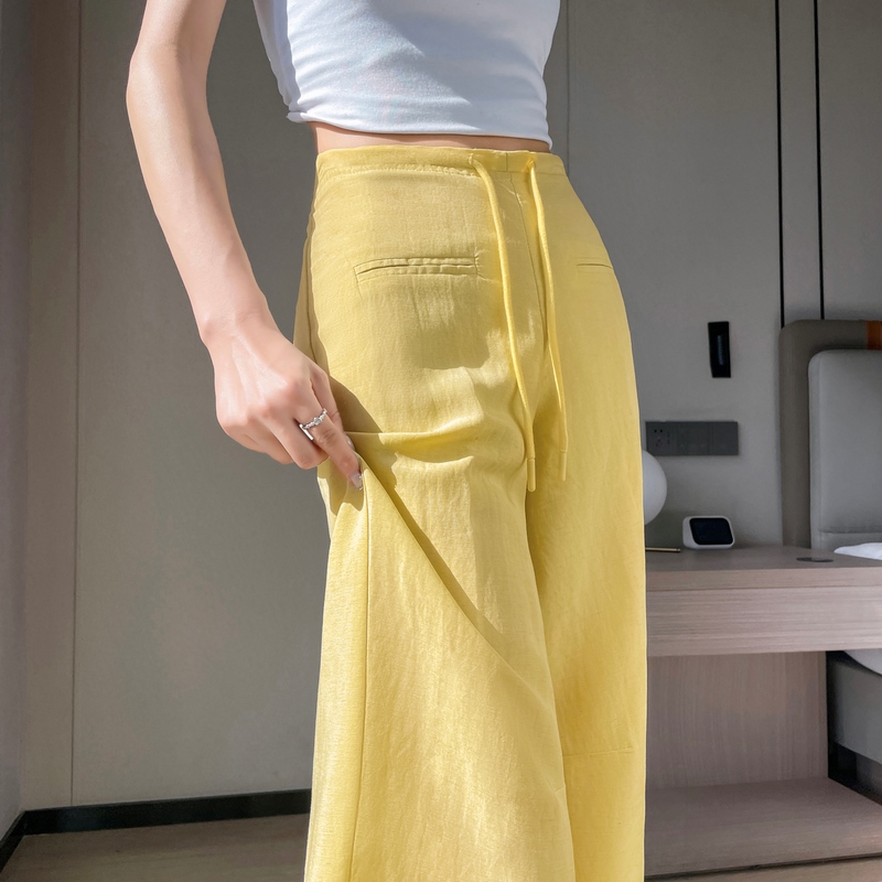 實拍2026夏季新款天絲亞麻微喇褲薄款喇叭窄版闊腿直筒褲女