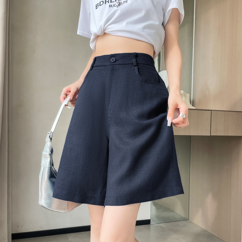 實拍2026夏季新款天絲亞麻五分褲A字闊腿高腰棉麻薄款短褲女