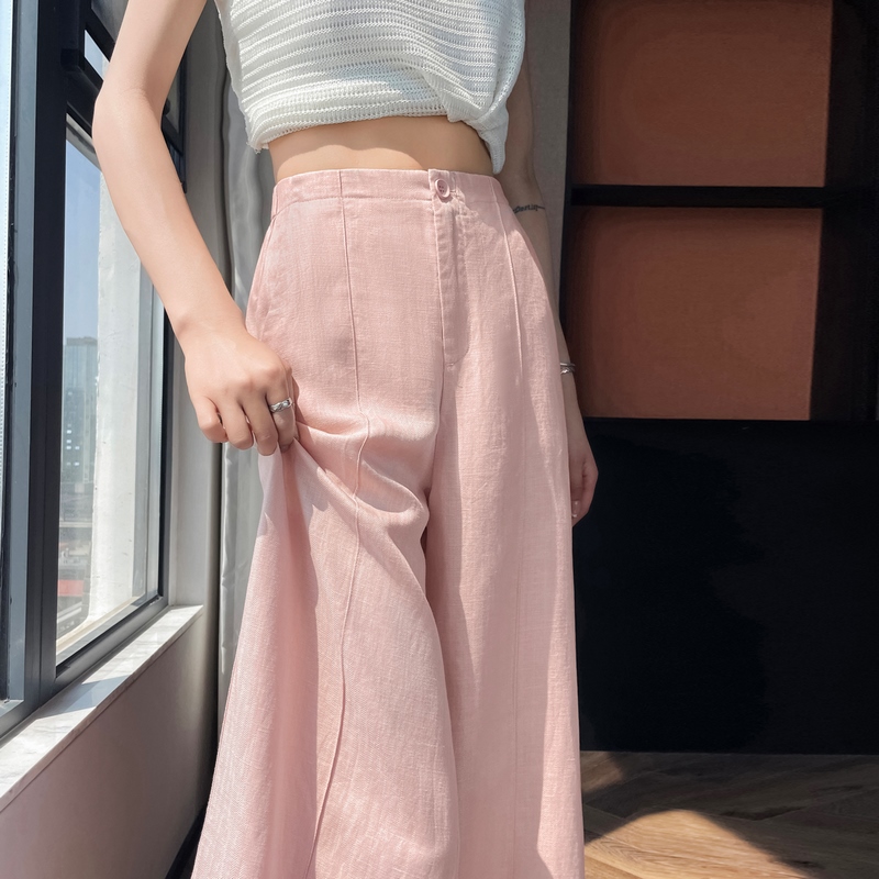 實拍2026夏季新款天絲亞麻闊腿褲高腰棉麻薄款休閑拖地褲女
