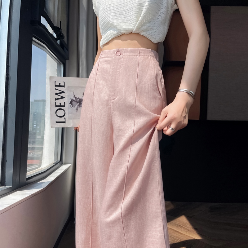 實拍2026夏季新款天絲亞麻闊腿褲高腰棉麻薄款休閑拖地褲女