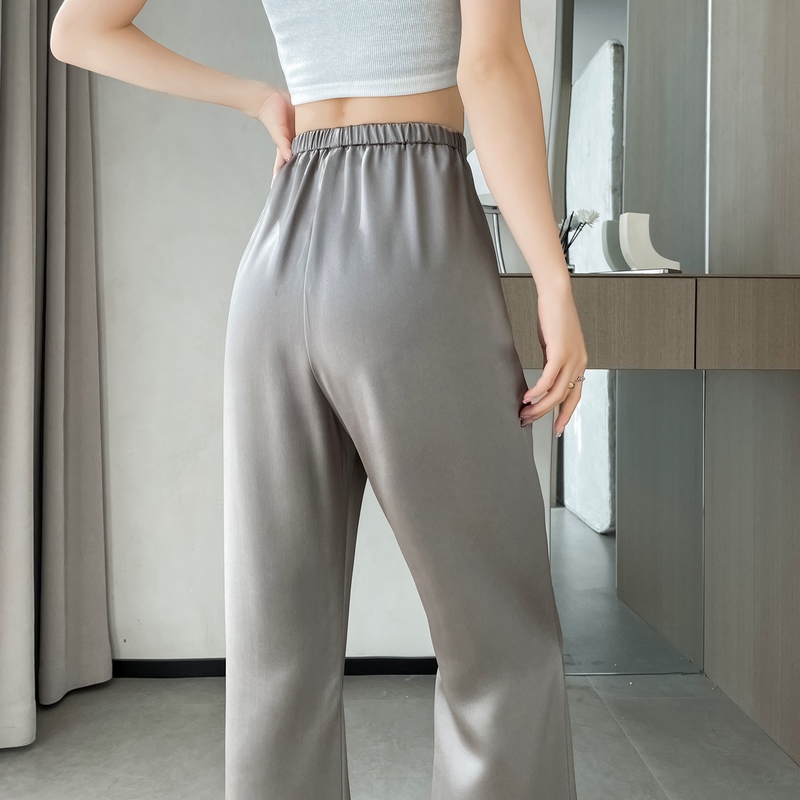 實拍2026夏季新款緞面冰絲微喇褲高腰醋酸闊腿休閑褲拖地褲女