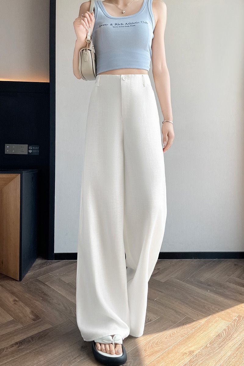 實拍2026夏季新款人字紋天絲亞麻闊腿褲高腰休閑冰絲防曬拖地褲女