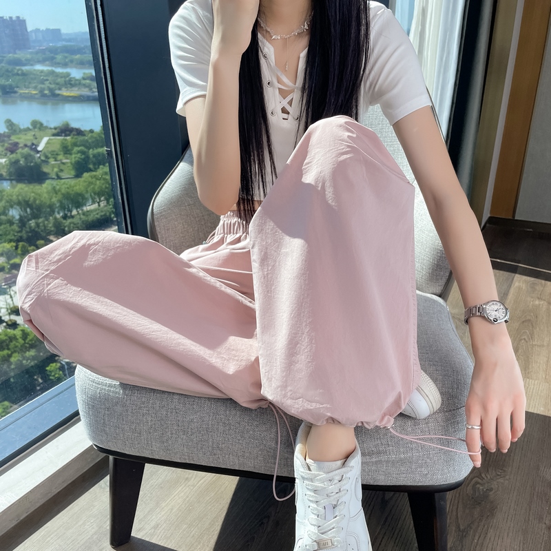實拍2026夏季新款冰絲速干工裝褲運動褲薄款束腳兩穿防曬休閑褲女