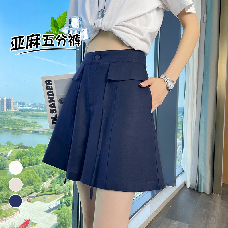 實拍2026夏季新款薄款天絲亞麻五分褲闊腿褲A字短褲棉麻短褲女