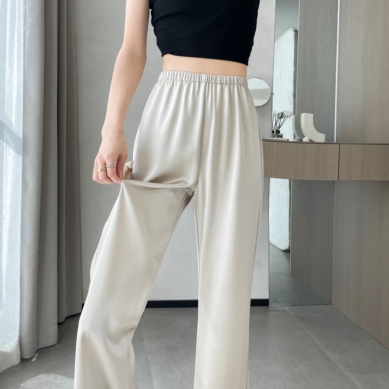 實拍2026夏季新款緞面冰絲微喇褲高腰醋酸闊腿休閑褲拖地褲女