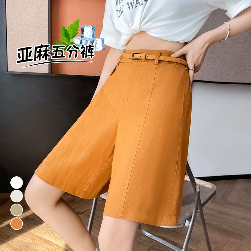 實拍2026夏季新款薄款天絲亞麻闊腿褲A字短褲高腰冰絲褲五分褲女