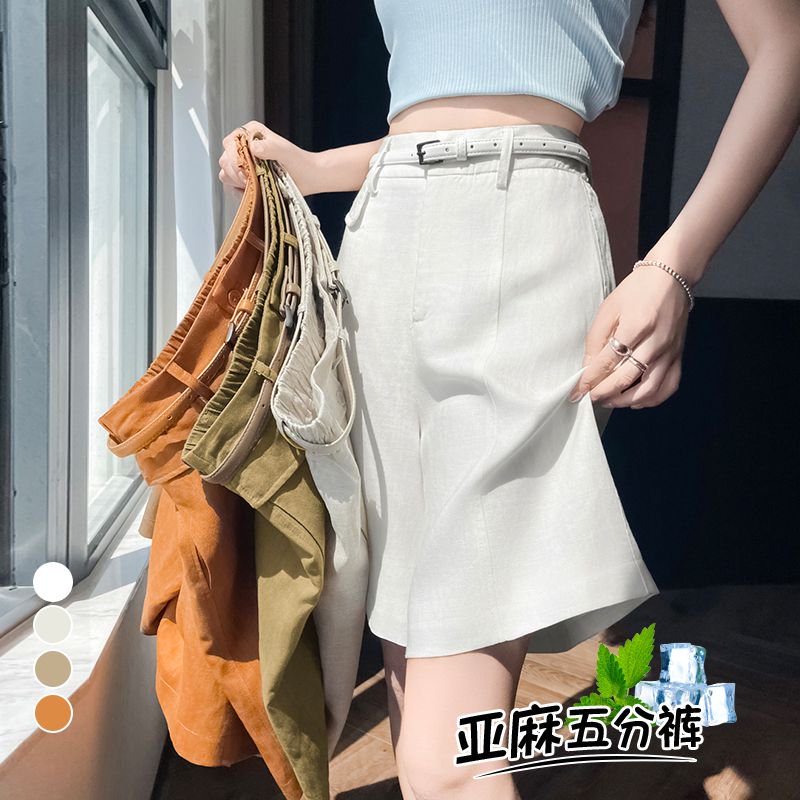 實拍2026夏季新款薄款天絲亞麻闊腿褲A字短褲高腰冰絲褲五分褲女