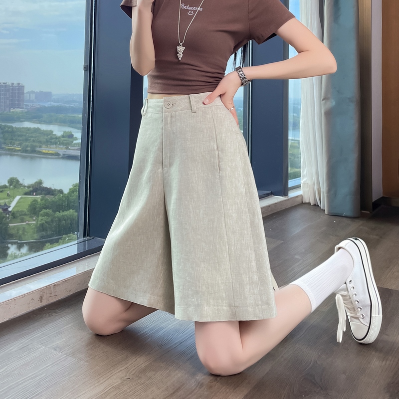 實拍2026夏季新款天絲亞麻五分褲闊腿褲A字短褲薄款棉麻短褲女