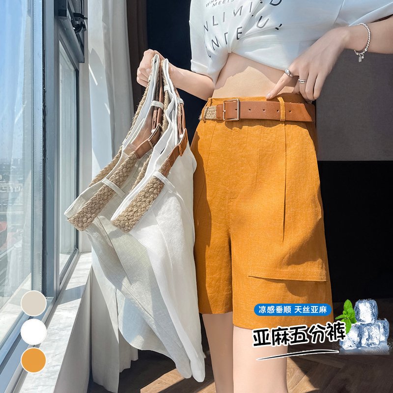 實拍2026夏季新款薄款天絲亞麻A字短褲高腰冰絲褲五分褲闊腿褲女