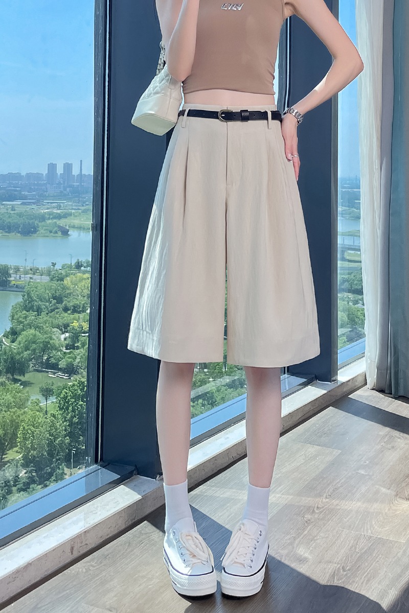 實拍2026夏季新款薄款天絲亞麻A字短褲闊腿褲高腰冰絲褲五分褲女