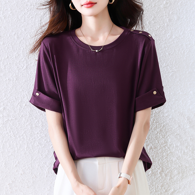 MY17427#夏季新款气质短袖T恤胖mm宽松洋气减龄上衣女裝貨源服裝批發