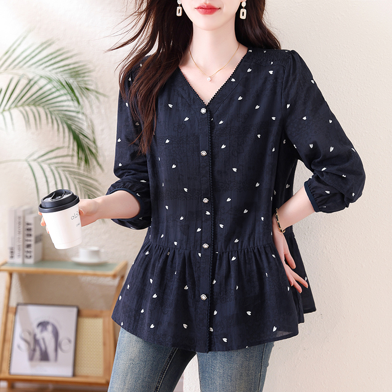 MY17425# 新款V领大码女装胖妹妹气质小衫女裝貨源服裝批發