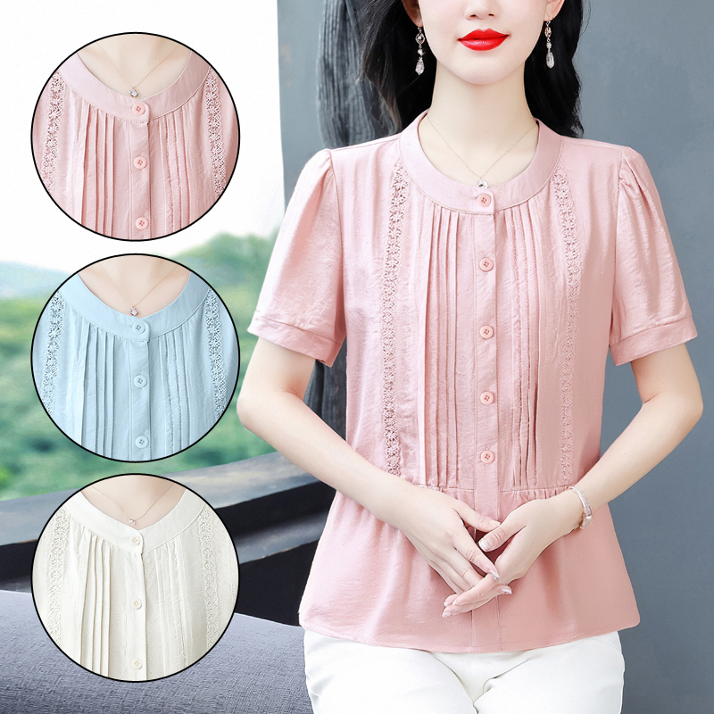 MY7389# 夏装新款短袖衬衫时尚大码上衣宽松遮肚子百搭女裝貨源服裝批發