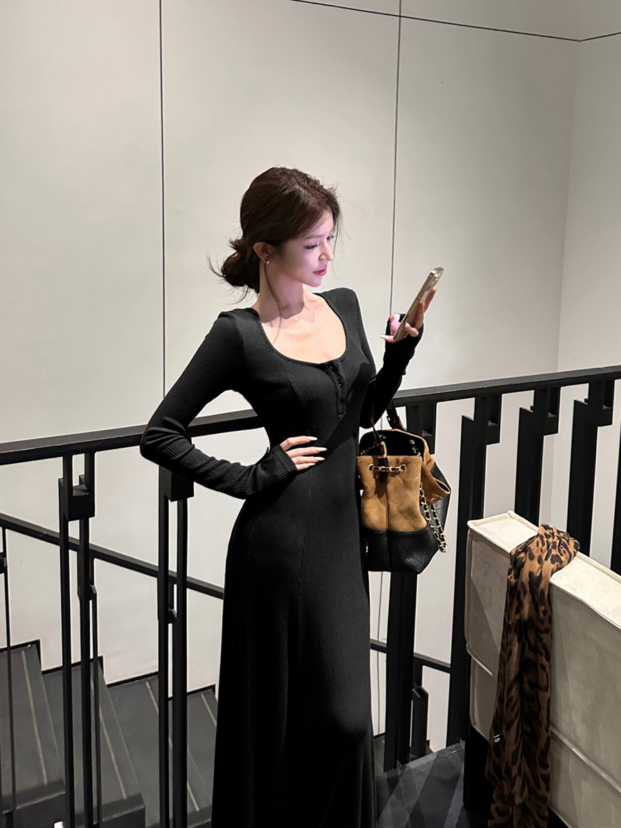 實拍復古性感百搭修身顯瘦針織魚尾長裙連衣裙女