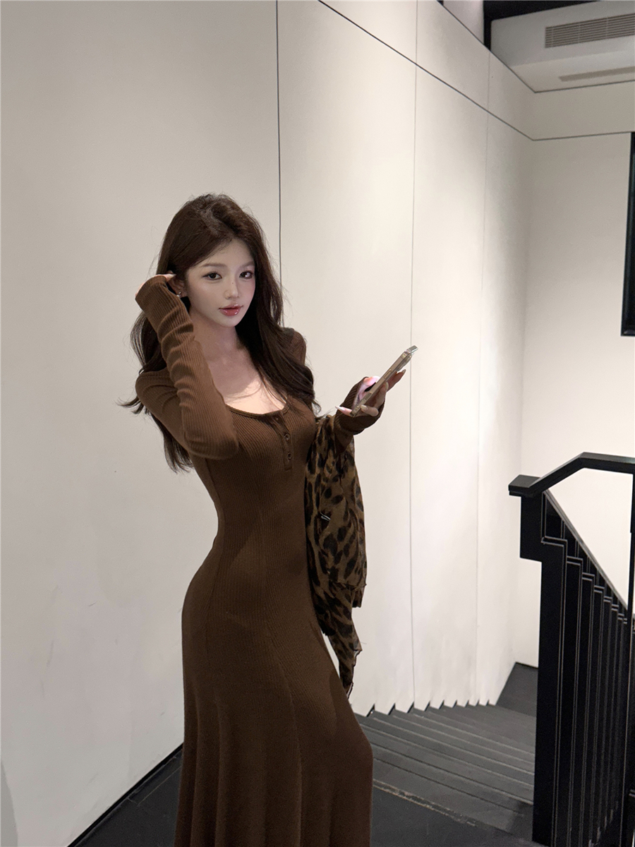實拍復古性感百搭修身顯瘦針織魚尾長裙連衣裙女
