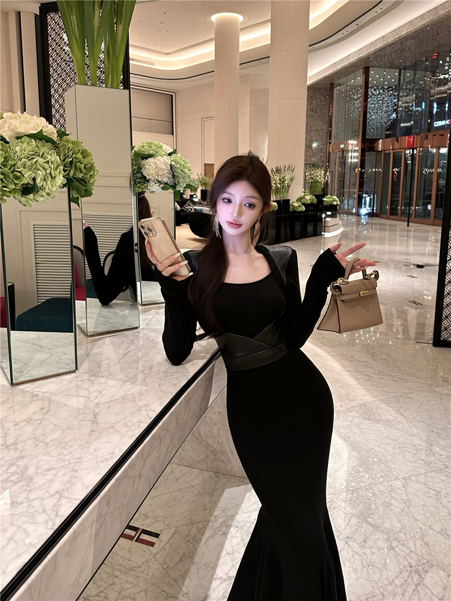 實拍秋冬性感步步生蓮高腰顯瘦氣質修身包臀魚尾裙連衣裙長裙女