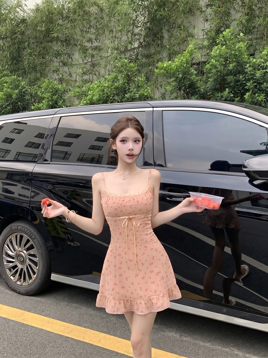 實拍夏季性感碎花吊帶連衣裙包臀裙女