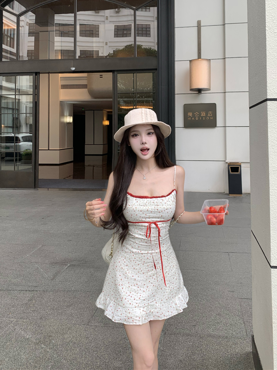 實拍夏季性感碎花吊帶連衣裙包臀裙女