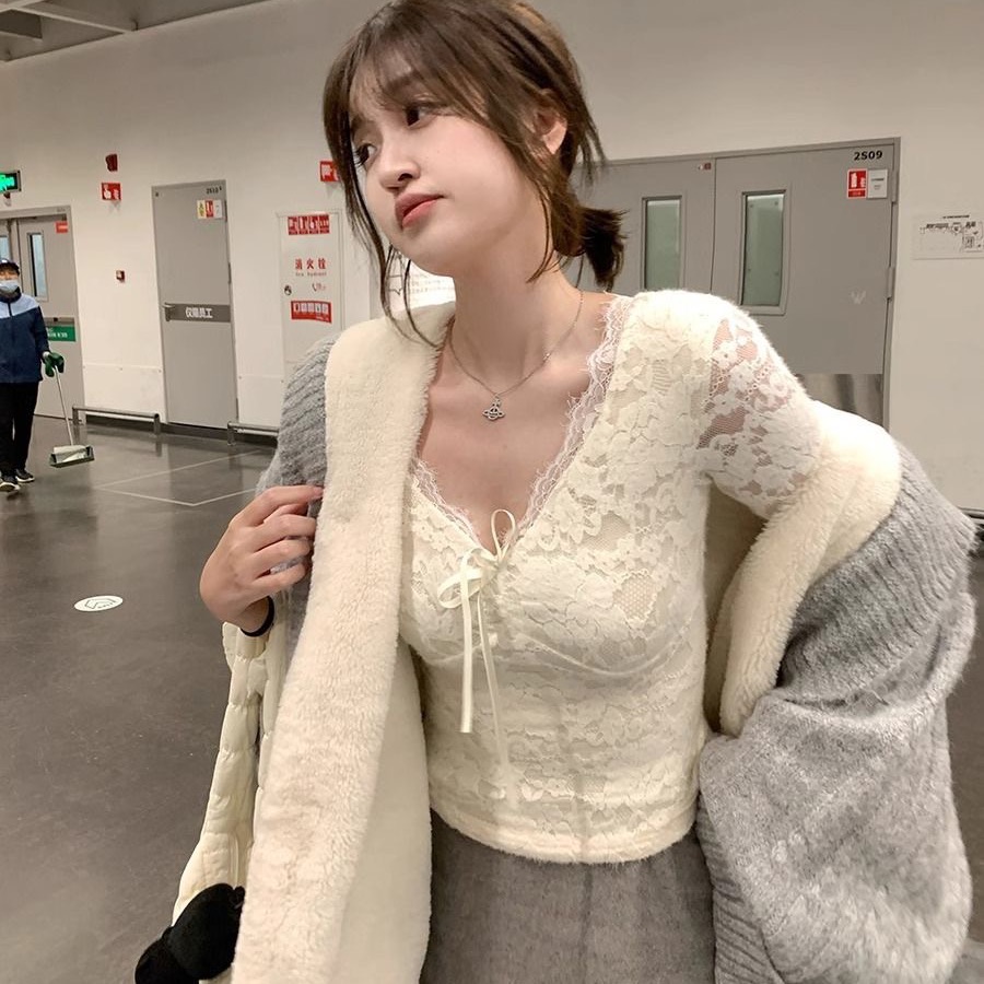 MY17685# CallmeEar//甜欲因子秋冬升级磨毛加厚蕾丝花边内...