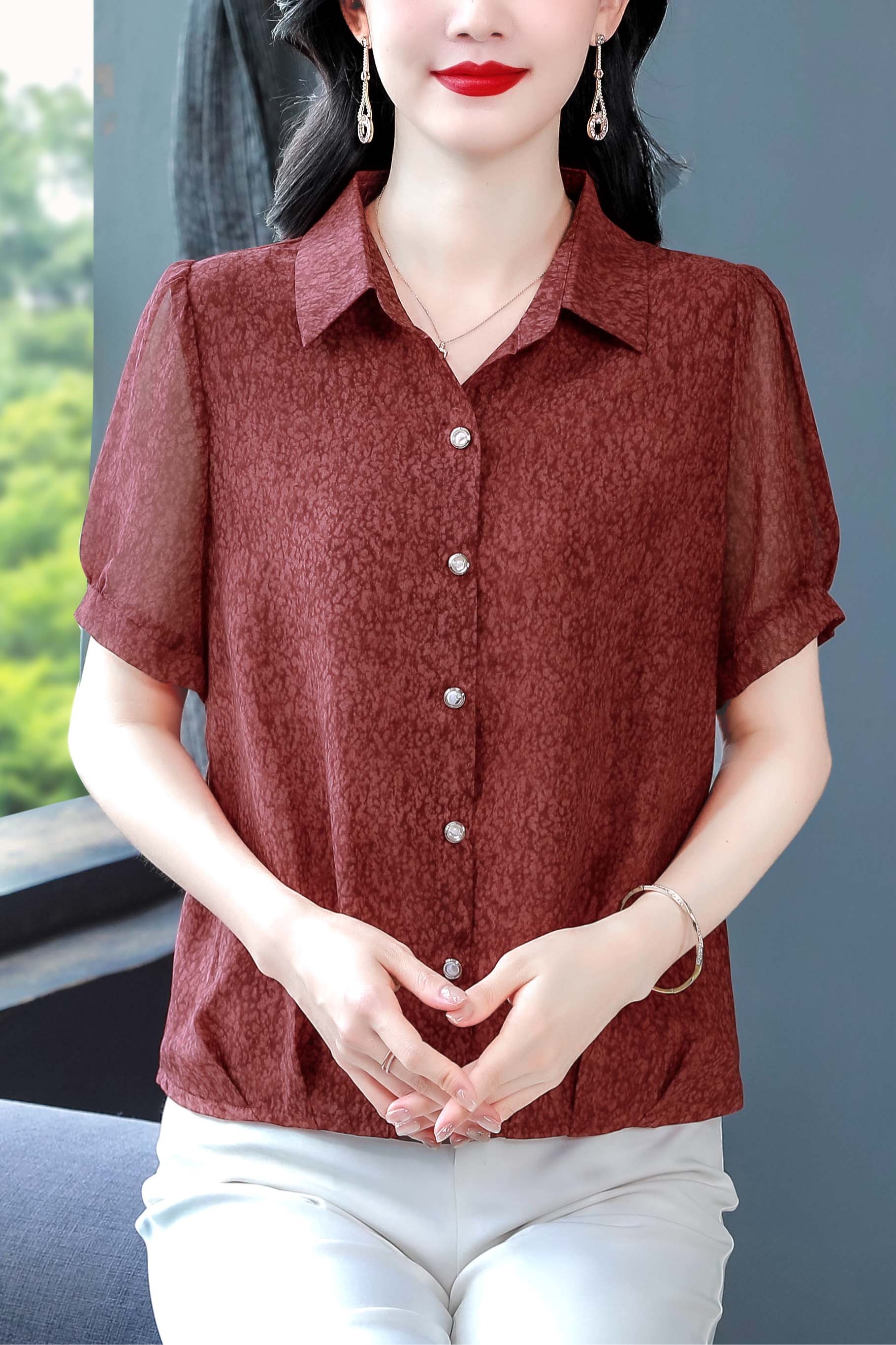 夏新款真絲桑蠶絲雪紡翻領開衫寬松柔軟舒適百搭上衣女薄時尚顯瘦
