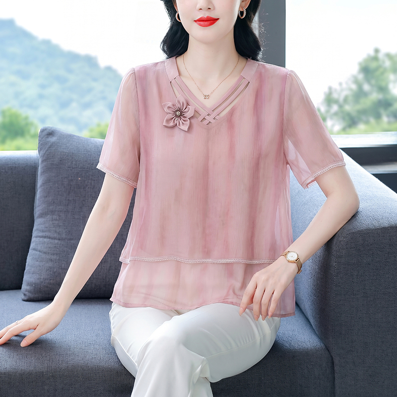 2026夏裝新款短袖上衣女裝時尚女裝時尚洋氣薄款雪紡寬松小衫