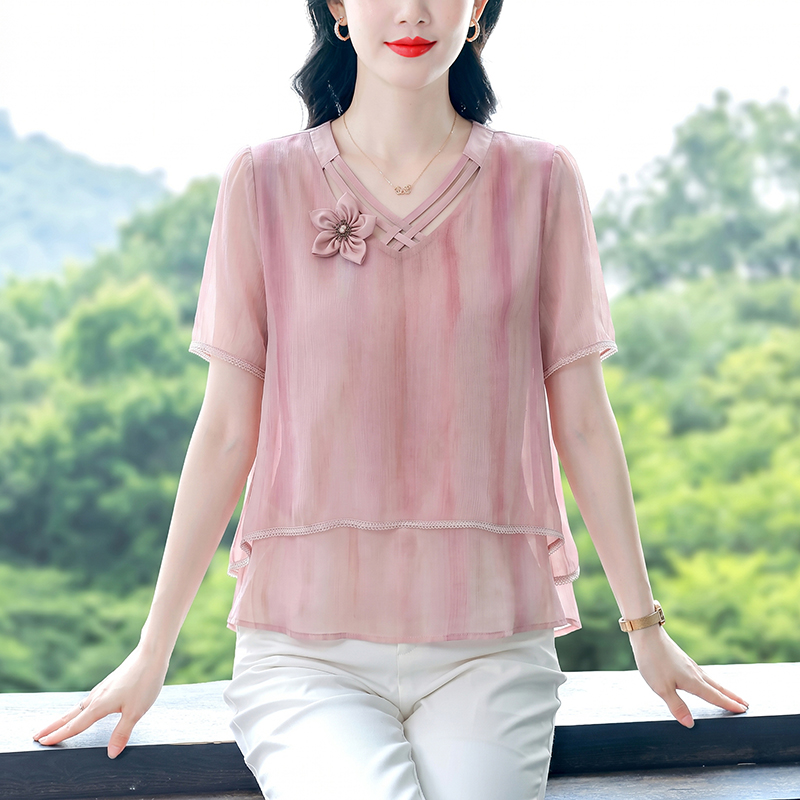 2026夏裝新款短袖上衣女裝時尚女裝時尚洋氣薄款雪紡寬松小衫