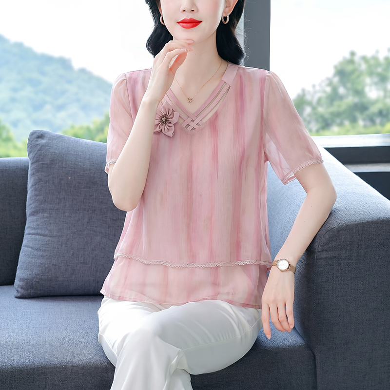 2026夏裝新款短袖上衣女裝時尚女裝時尚洋氣薄款雪紡寬松小衫