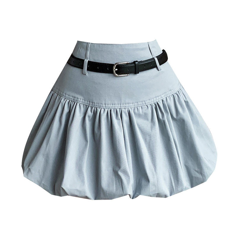 白色短褲半身裙女2025夏新款泡泡花苞傘裙燈籠高腰a字短裙