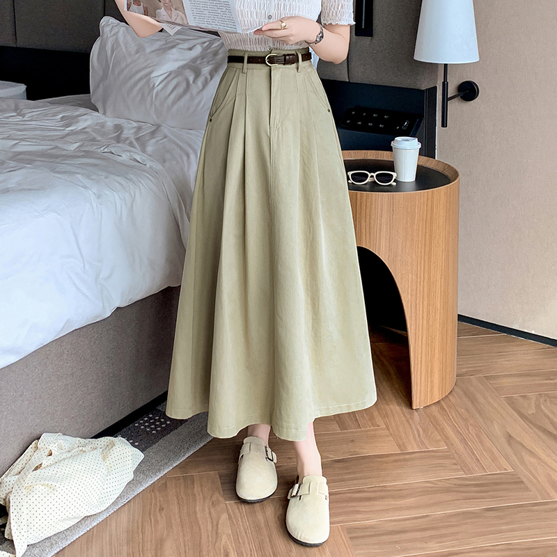 中長款半身裙女2025秋新高腰A字大擺休閑OL過膝傘裙百褶長裙