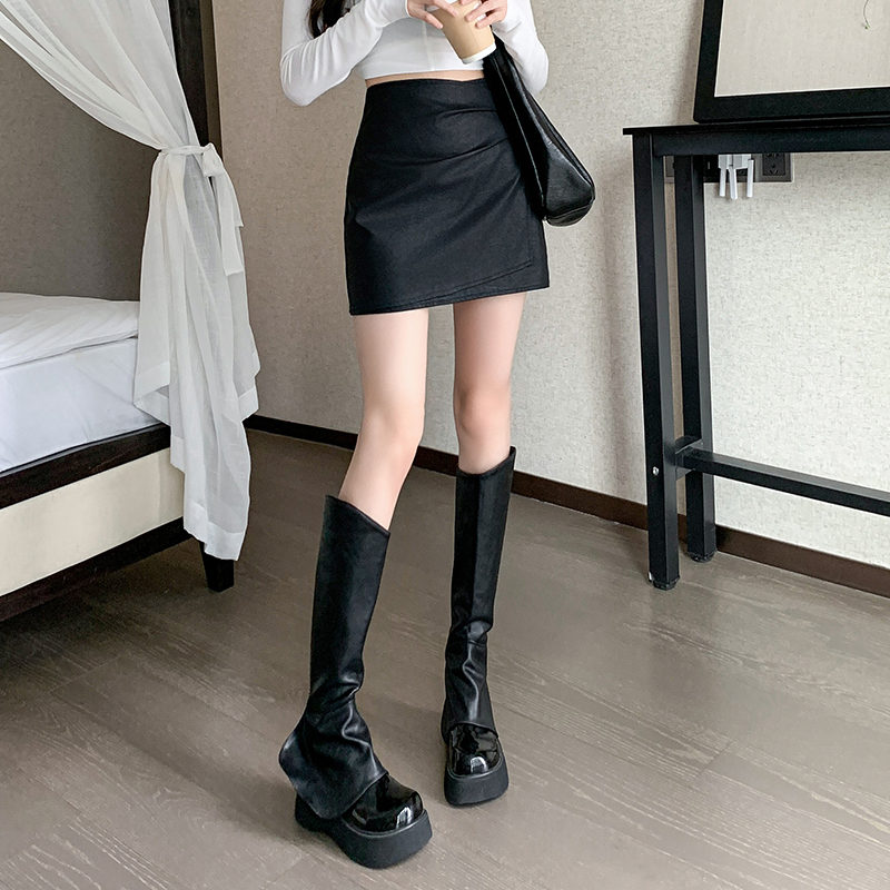 設計感褶皺小皮裙半身裙女2025秋冬pu包臀高腰百褶a字短裙子