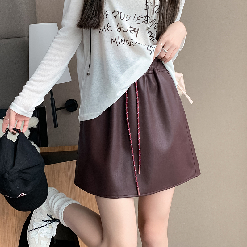 MY12118# PU皮短裙休闲松紧腰皮裙A字包臀半身裙防走光皮卫裙女裝貨...