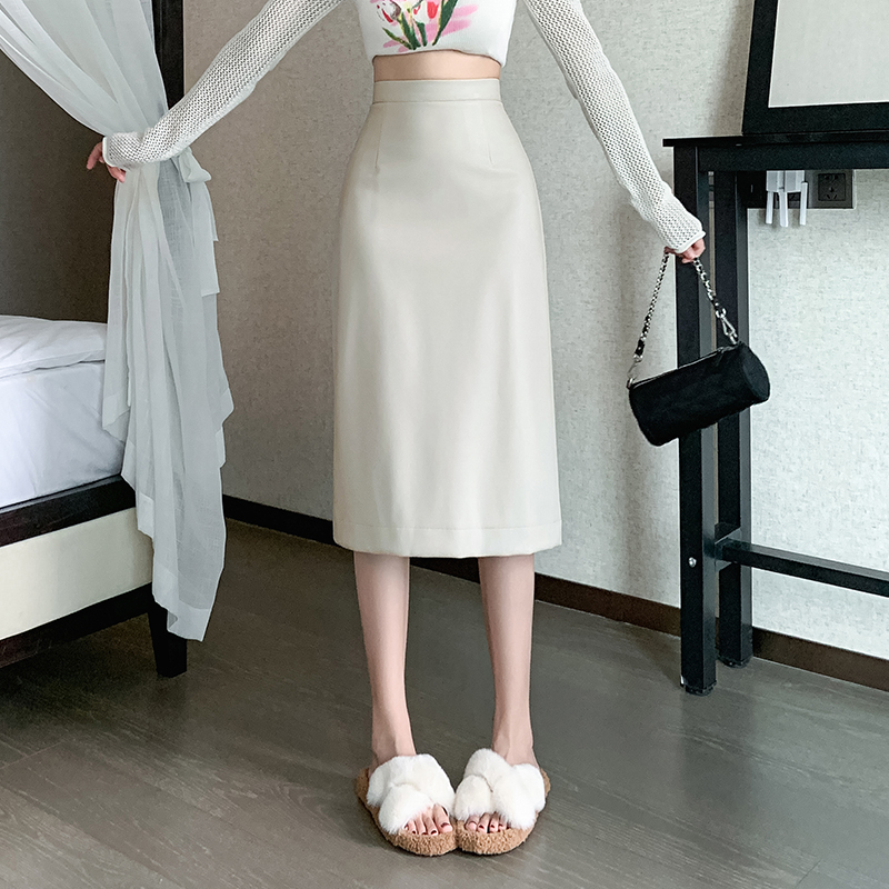 直筒裙女2025秋冬中長款皮裙半身裙pu包臀高腰簡約顯瘦半裙子