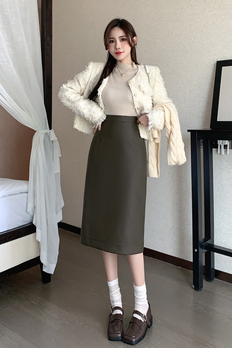 直筒裙女2025秋冬中長款皮裙半身裙pu包臀高腰簡約顯瘦半裙子