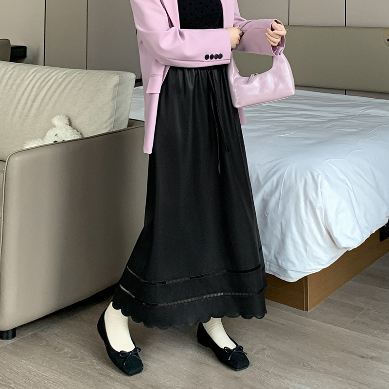 a字傘裙半身裙女2025秋冬大擺皮裙高腰中長裙遮胯pu皮長裙子